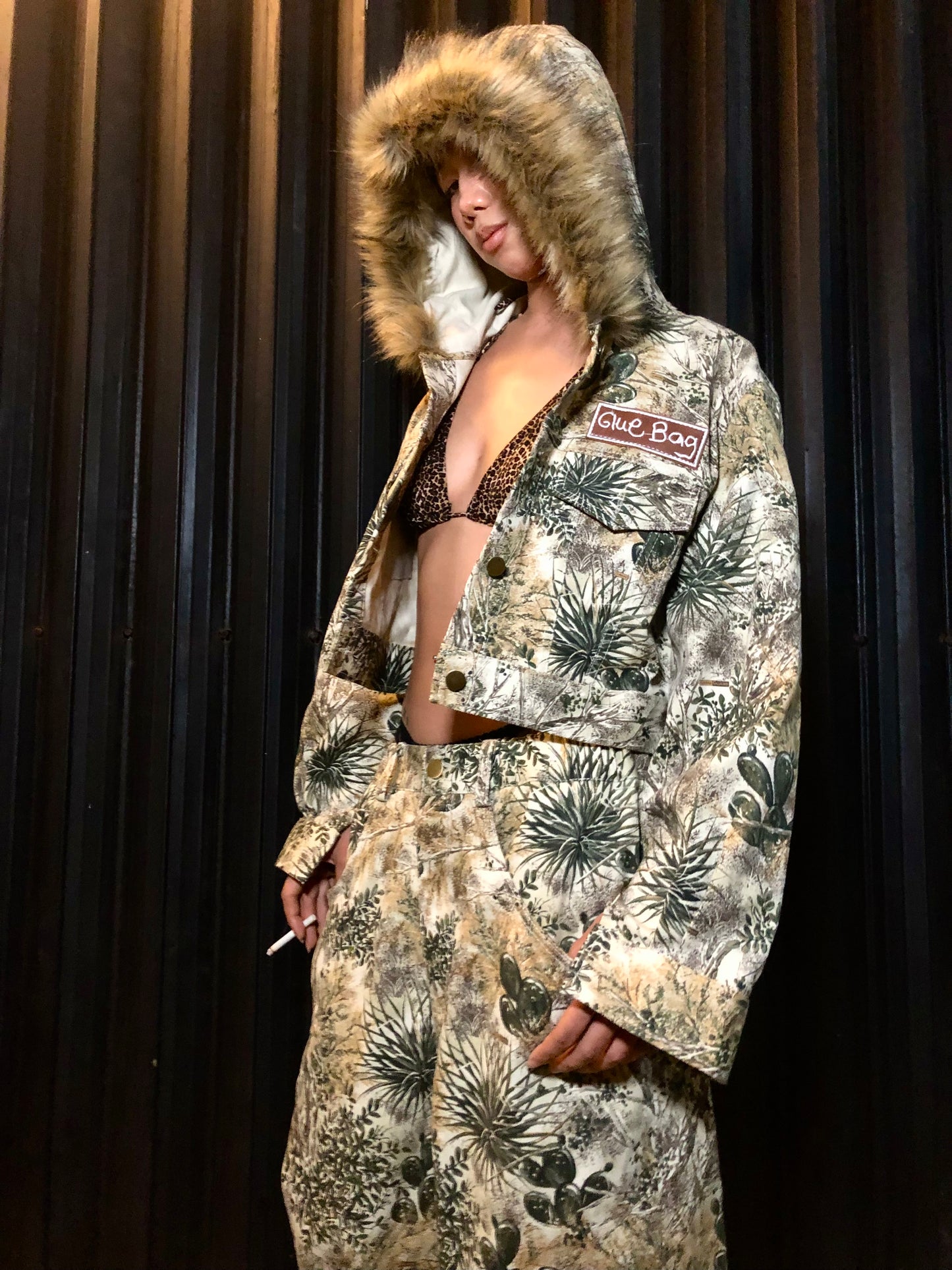 Cropped Hooded Camo Jacket