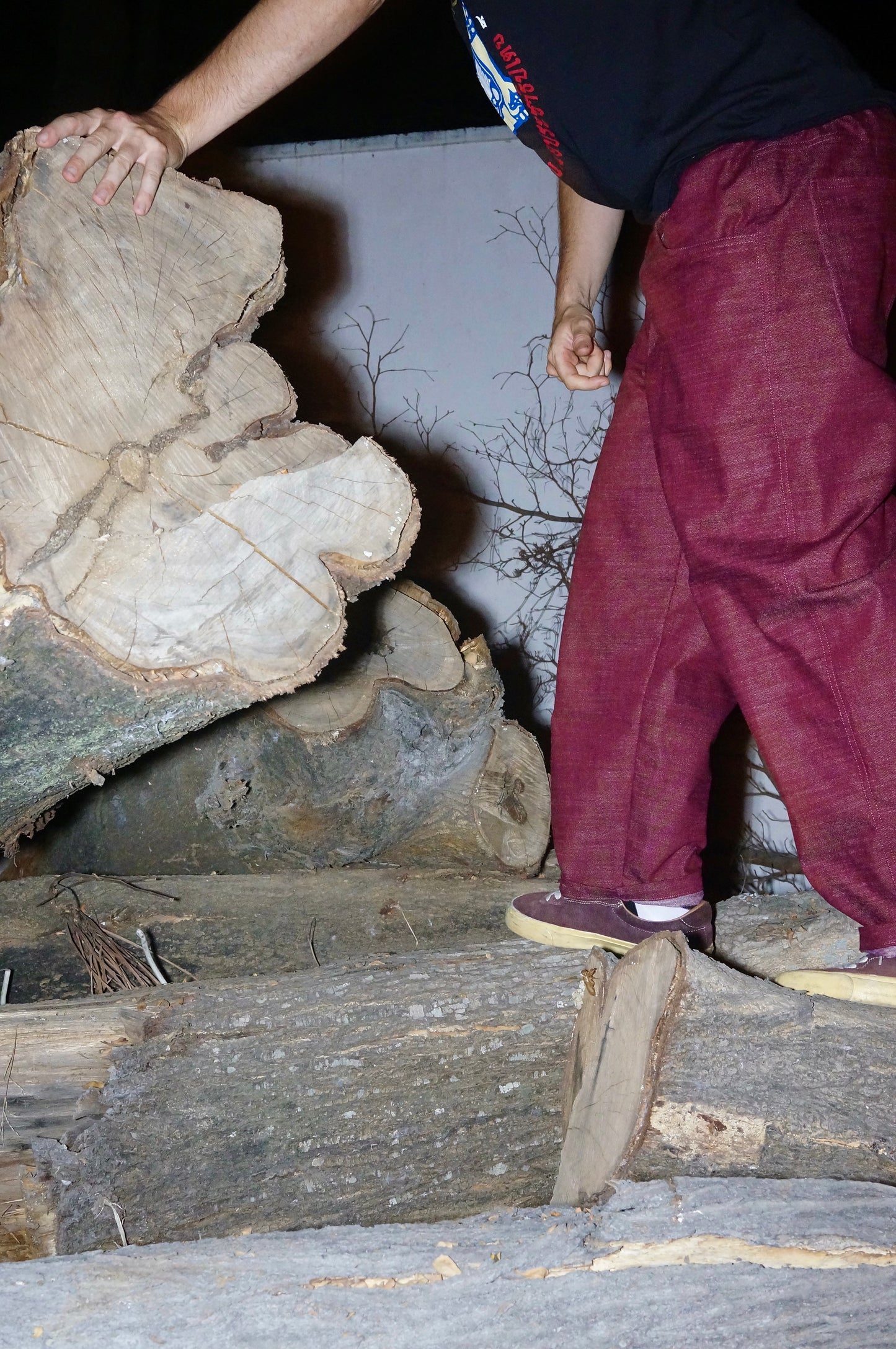Loose Fit Heavy Maroon Slub Cotton Pants