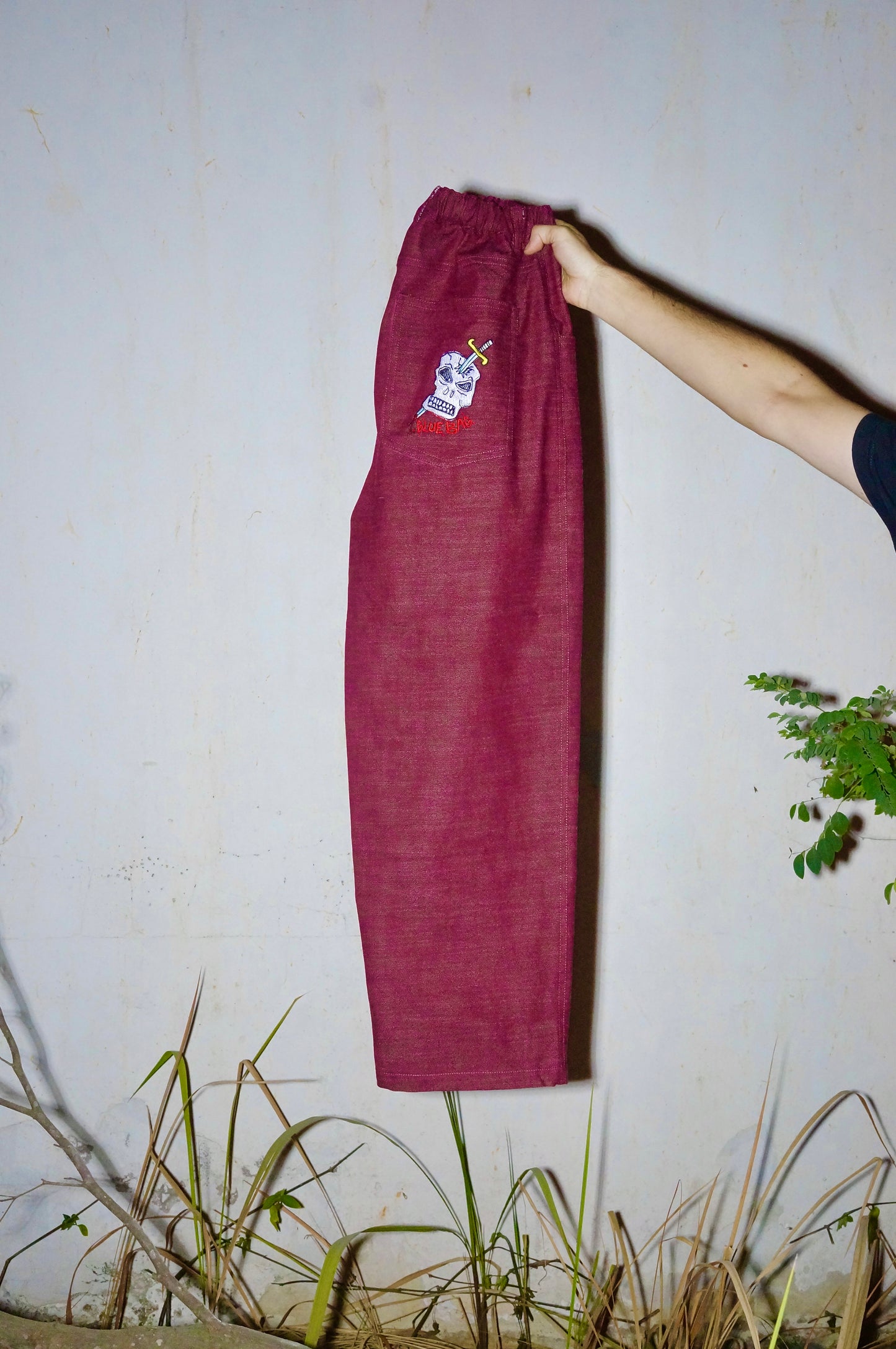 Loose Fit Heavy Maroon Slub Cotton Pants