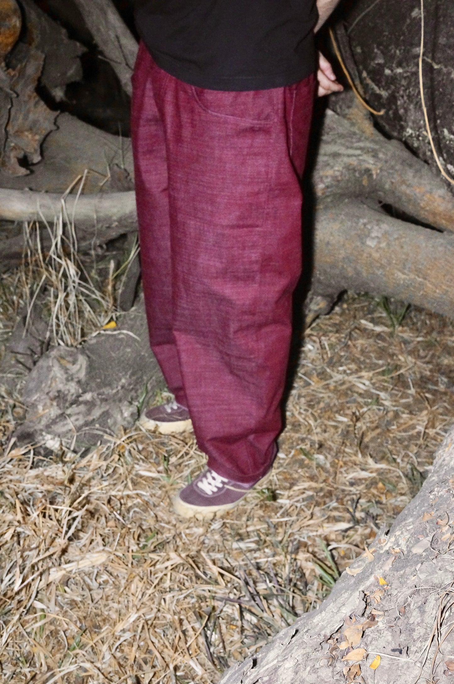Loose Fit Heavy Maroon Slub Cotton Pants