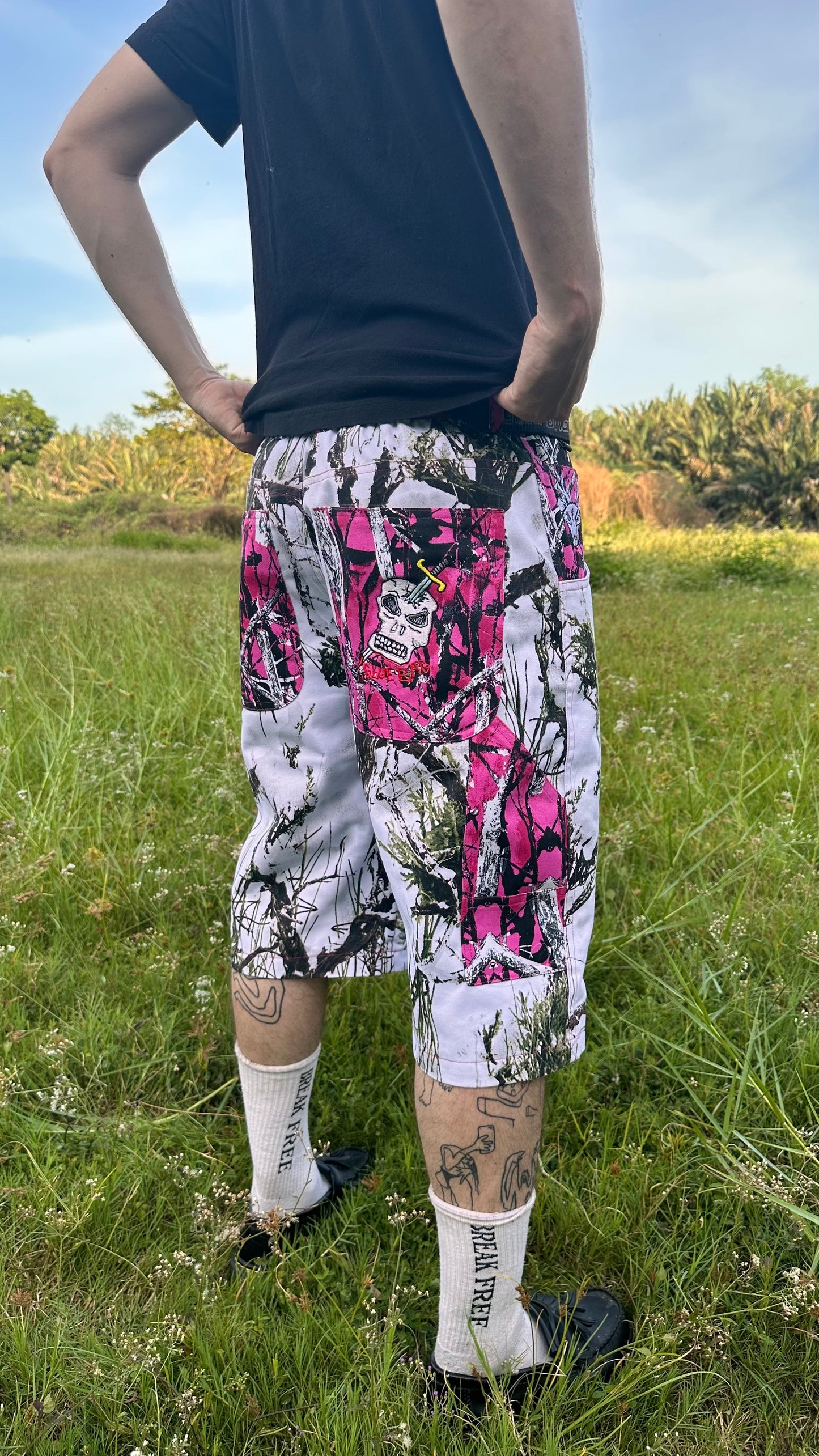 White / Pink Camo shorts