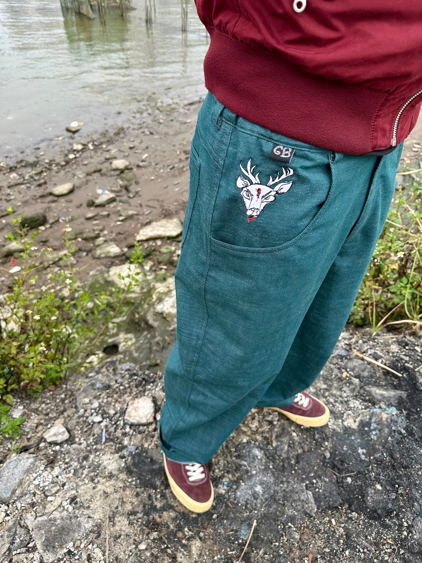 Loose Fit Heavy Teal Slub Cotton Pants