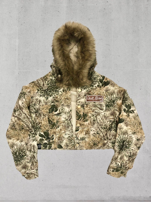 Cropped Hooded Camo Jacket