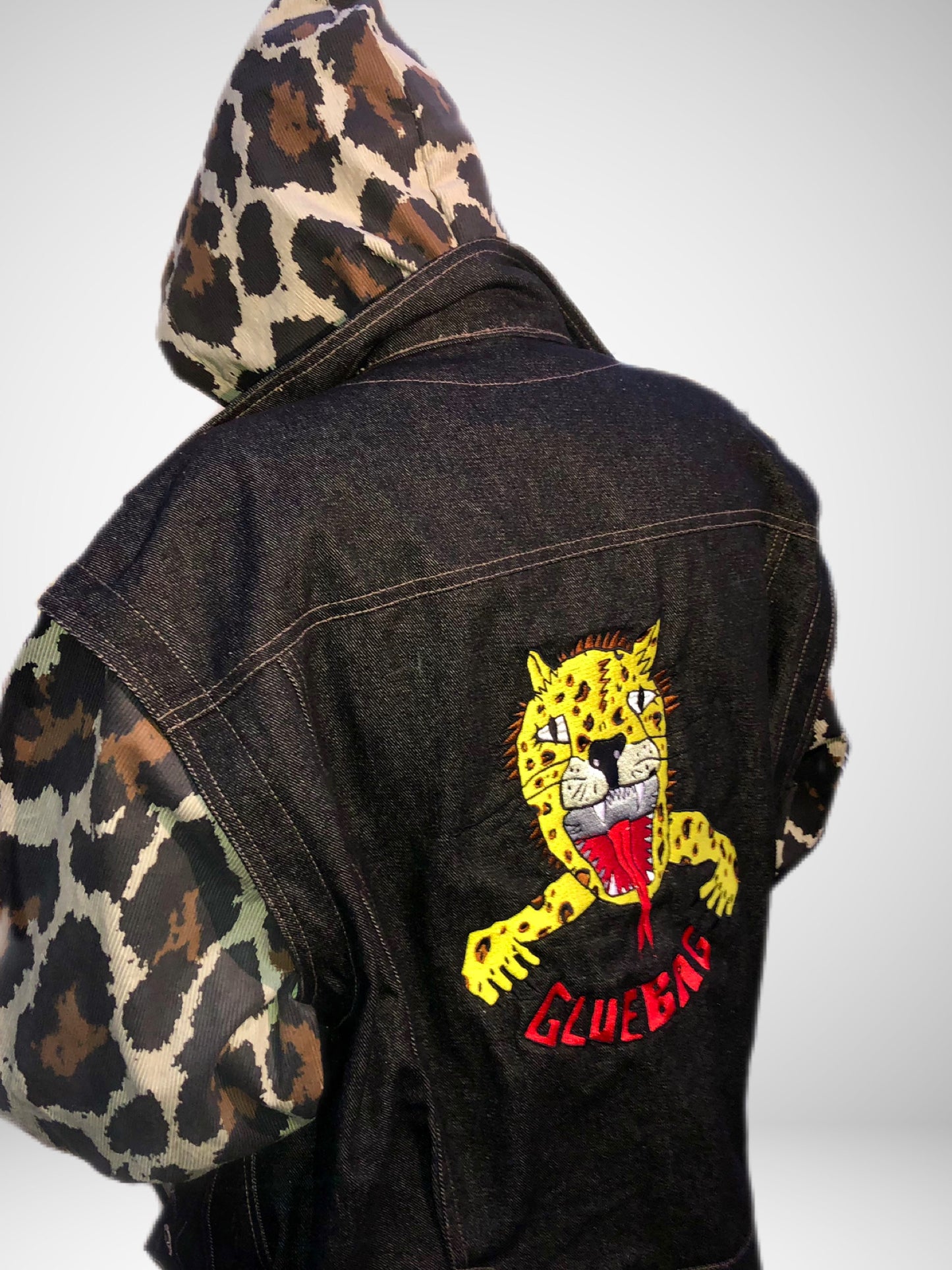 Leopard Strike Hooded Corduroy and Denim Jacket